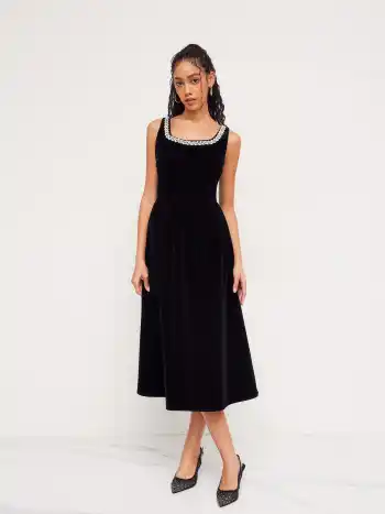 Flowy Linen-blend Halter Neckline Ruffle Midi Dress