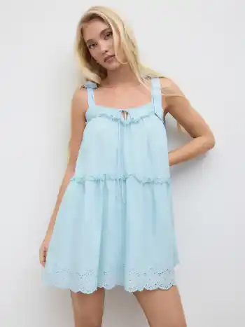 Elegant Cotton-blend Lace Up Ruffle Maxi Dress