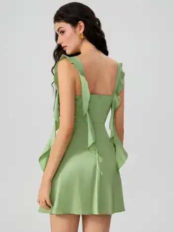 Linen-blend Boat Neck Knotted Backless Mini Dress
